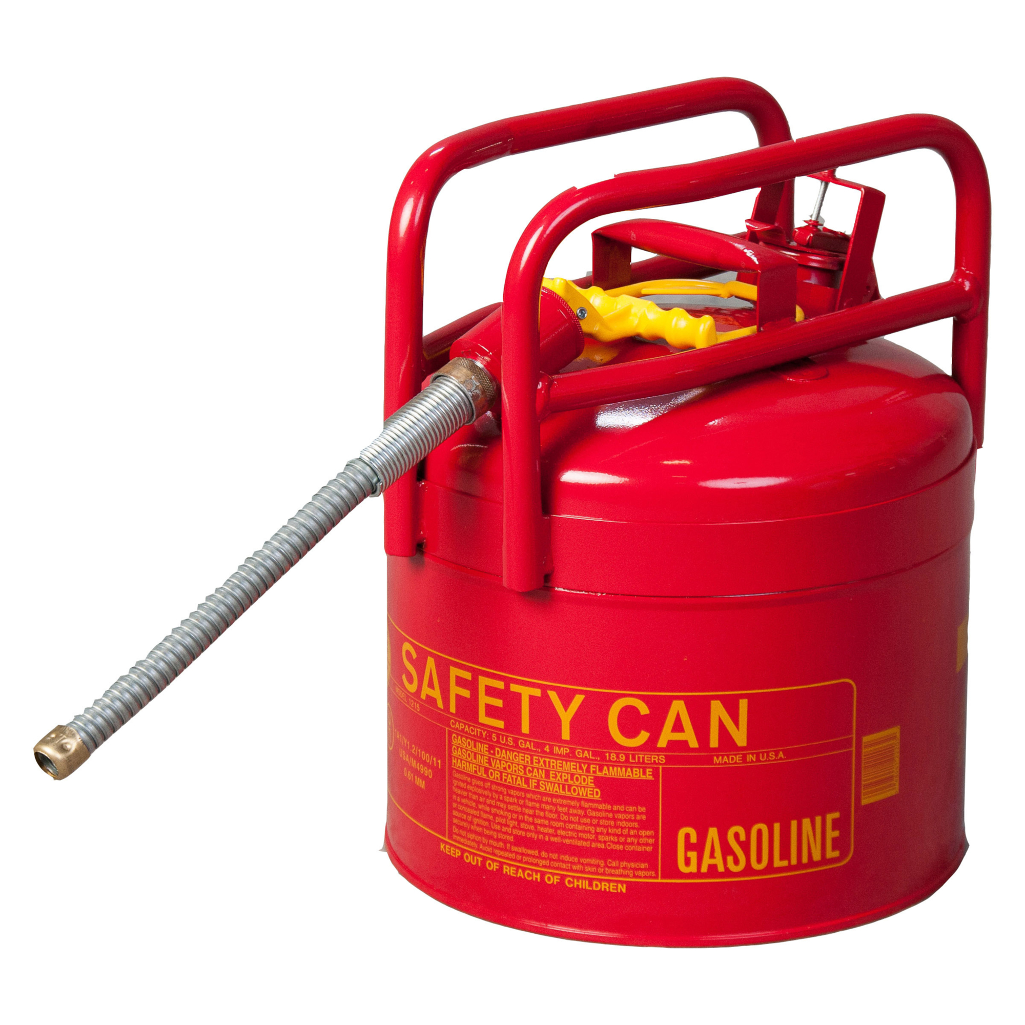 Eagle Type II Safety Can for Flammables — 5 Gallon, 12in. Flexible Metal Spout, Galvanized Steel, Red, Model# 1215SX5